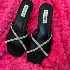 Steve Madden Black Mules with Rhinestone Straps